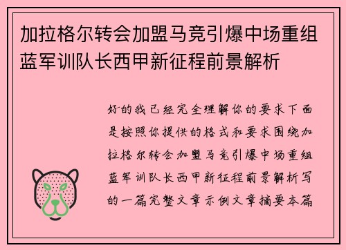 加拉格尔转会加盟马竞引爆中场重组蓝军训队长西甲新征程前景解析